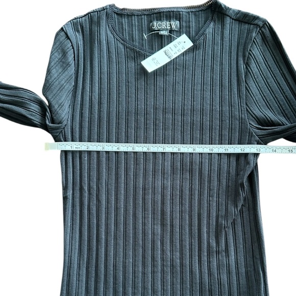 NEW J. CREW Pointelle long-sleeve T-shirt Ribbed Lace Edge in Black Size Medium - Picture 4 of 6